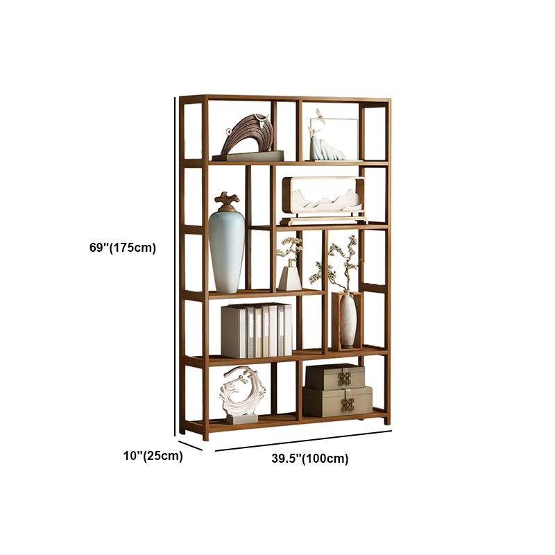 Contemporary Brown Etagere Book Shelf Open Vertical Bookshelf with Drawers