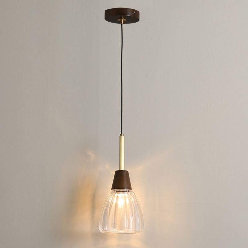 Salle à manger suspendue lampe nordique en noyer en bois clair avec une petite teinte en verre