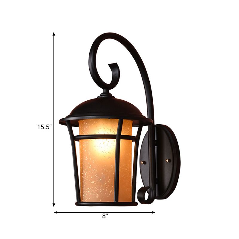 1 Cylindre Cylindre Éclairage monté Country Black Finition Amber Amber Glass Wall Murce avec un bras plongeant