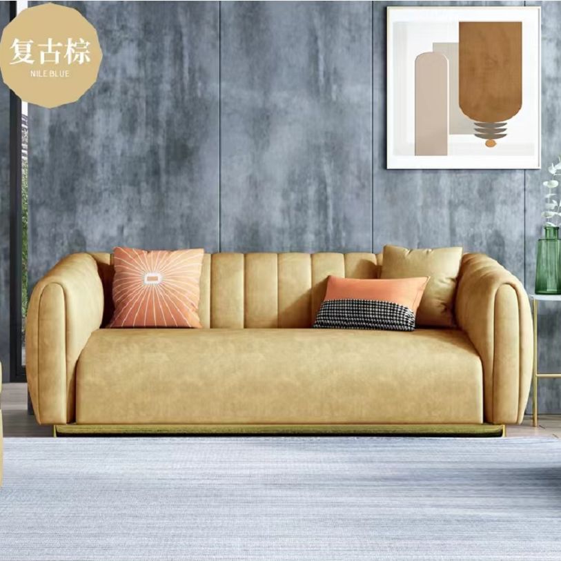 Contemporary 31.5" H Faux Leather Tuxedo Arm Sewn Pillow Back Sofa
