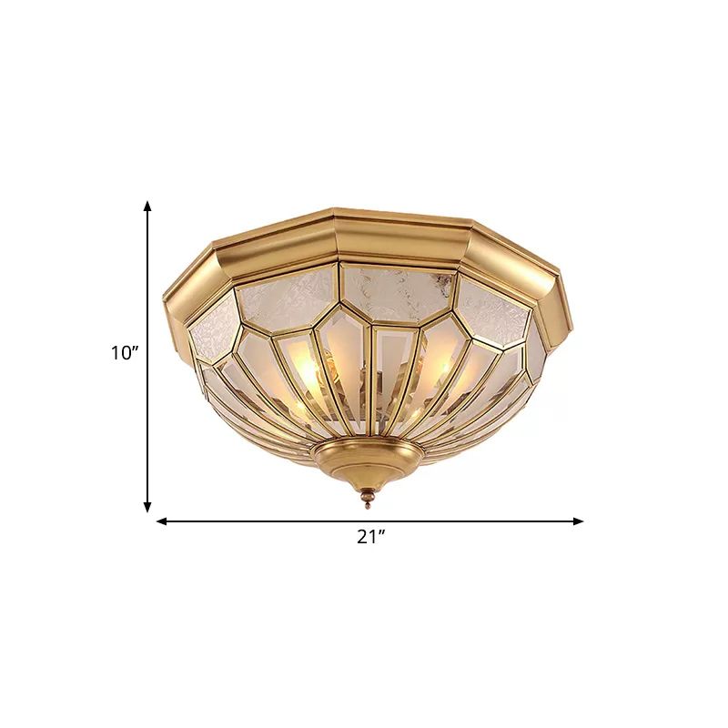 18"/21"/23.5" W Domed Shade Bedroom Flush Mount Lamp Classic Frosted Glass 3/4/6 Lights Gold Flush Light Fixture