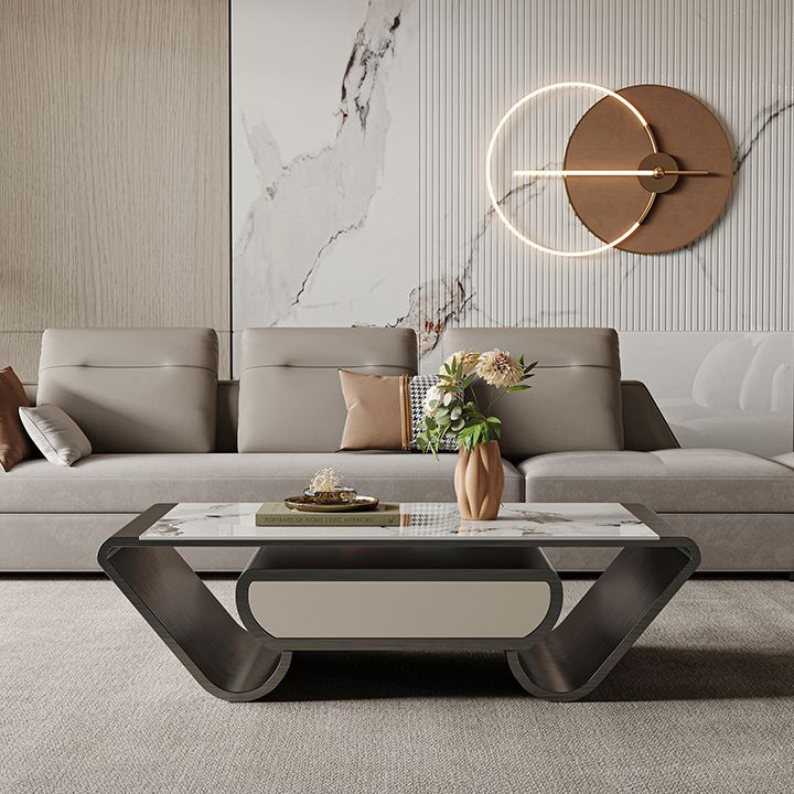 Slate Abstract Coffee Table Glam Rectangular Cocktail Table with Storage Drawer