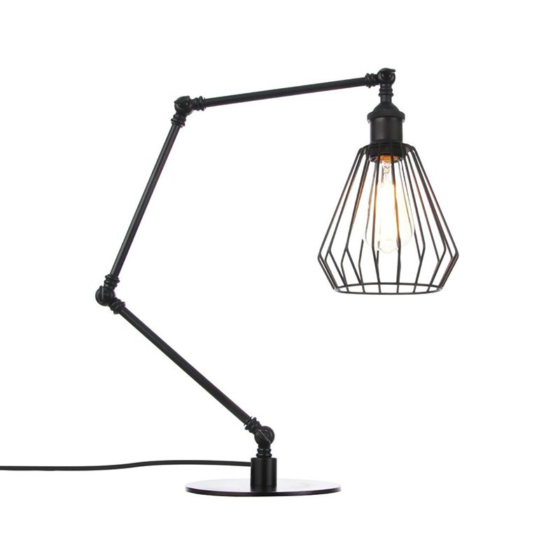 Lampada da tavolo per camera da letto Diamond Cage Illuminazione metallica Lampada da tavolo regolabile elegante a 1 testa per fattoria con finitura nera/ottone