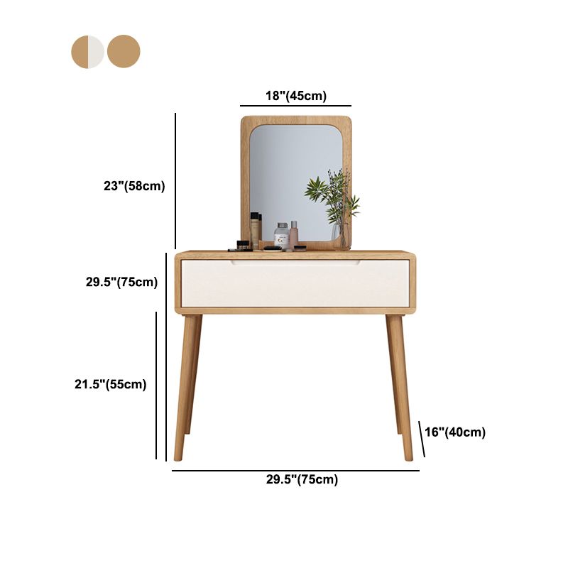 Scandinavian Makeup Vanity Desk Table in White and Brown for Bedroom