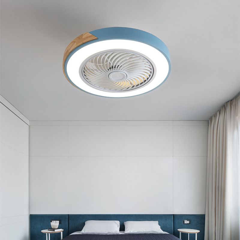 Runde Farbblöcke Deckenventilator Leuchte LED LED Metal Halbmontage Beleuchtung für Schlafzimmer