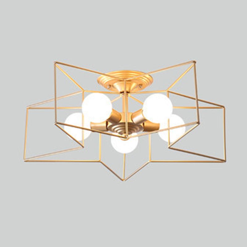 Star Metal Semi Flush Mount Plafond Light Industrial 5 Lights Living Room Semi Flush Plafond Light
