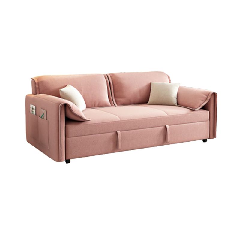 Modern Flared Arm Sofa Bed in Pink Faux Leather Sleeper Sofa with Storage