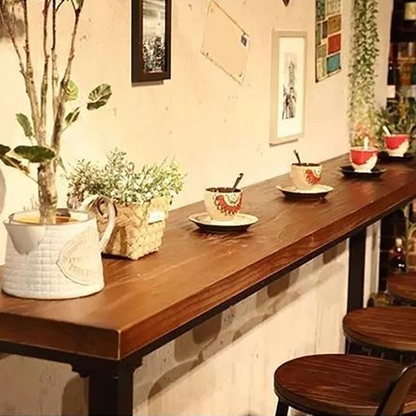 Industrial Rectangle Bistro Bar Desk Pine Solid Wood Bistro Table with Footrest