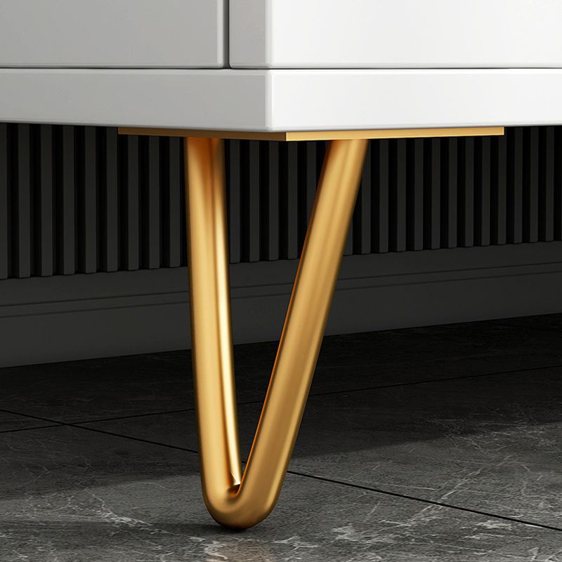 White Contemporary Glam Storage Chest Wood Chest with Metal Feet for Bedroom