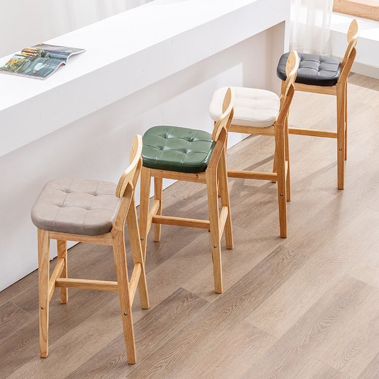 Modern Armless Backrest Counter Stool Oak Wood Cafe Bar Stool with Cushion and Pedal