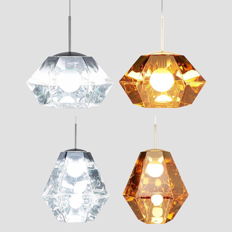 Minimalism Polyhedra Diamond Shade Hanging Light Nordic Style Acrylic Lighting Pendant for Coffee Shop Restaurants