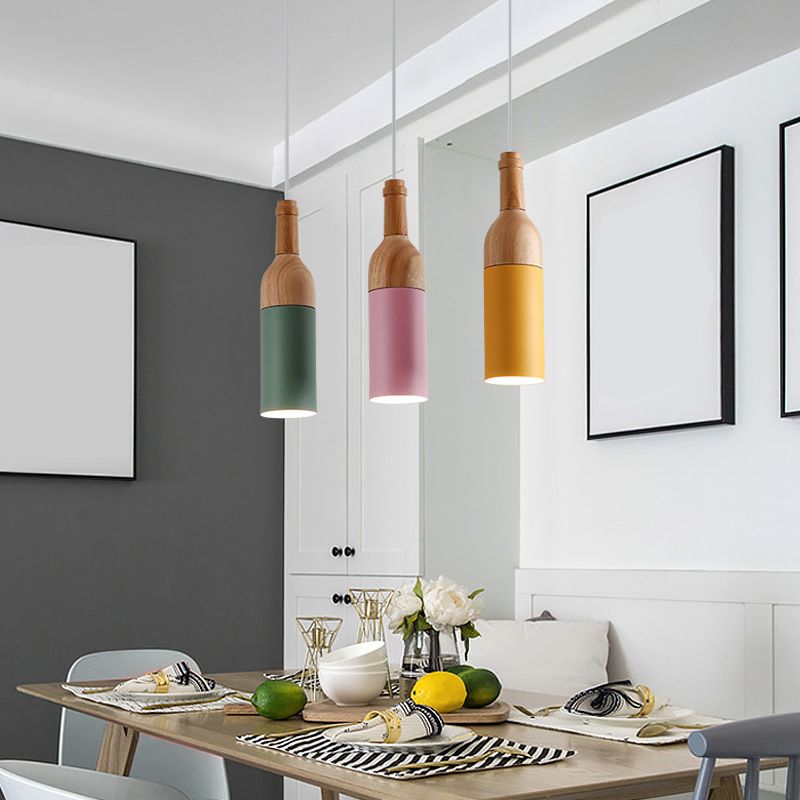 Flesvormige cluster hanglamp eenvoud metalen 3-licht houten suspensielamp voor eetkamer