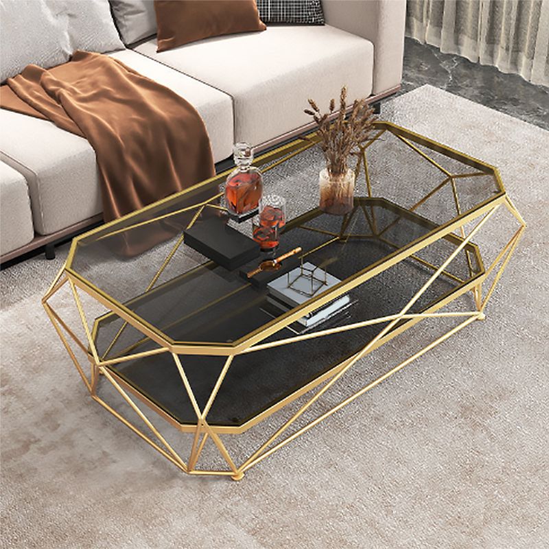 Gold Metal Frame Base Cocktail Table Transparent Top Coffee Table
