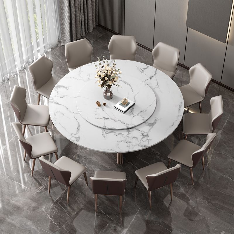 Round Pedestal Home Furniture Simple Style Marble Dining Room Collection with Turntable