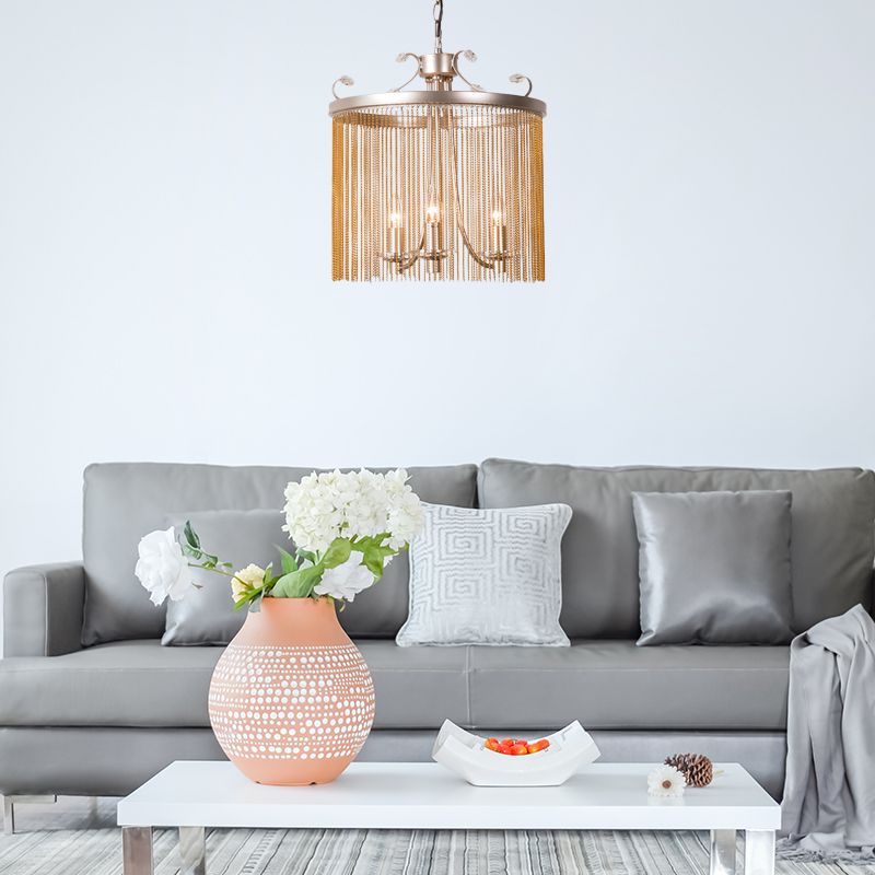 Luz de araña de hilo de cristal de cilindro Modern 3/5/6 Luces de techo dorado Luz de techo, 15 "/19.5" /24.5 "de ancho