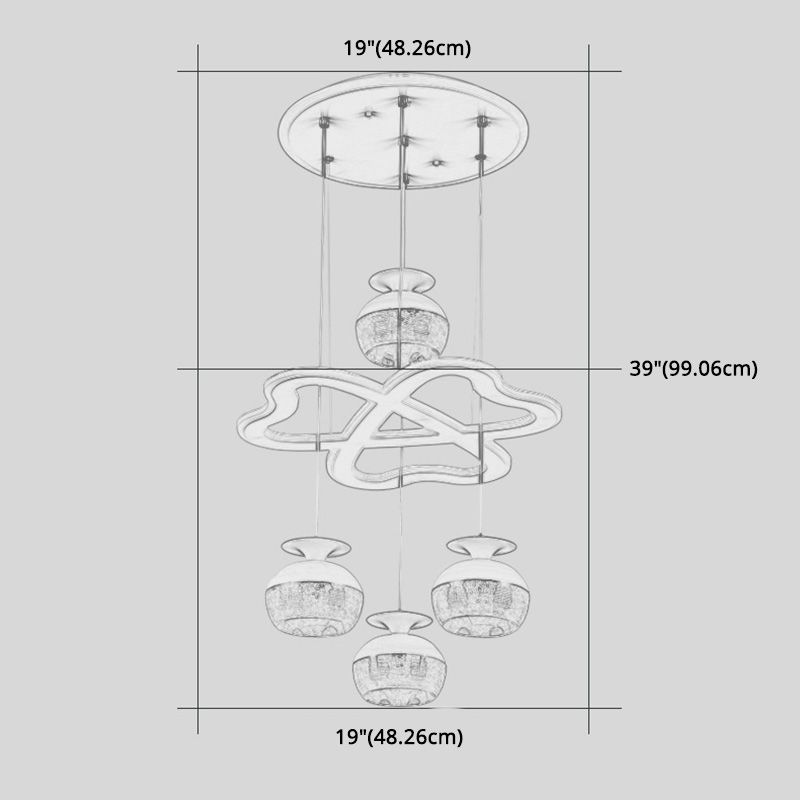 Modern 5-licht hanglamp Licht armatuur Wit wijnglas en klaver multi-plafondlicht met acrylschaduw