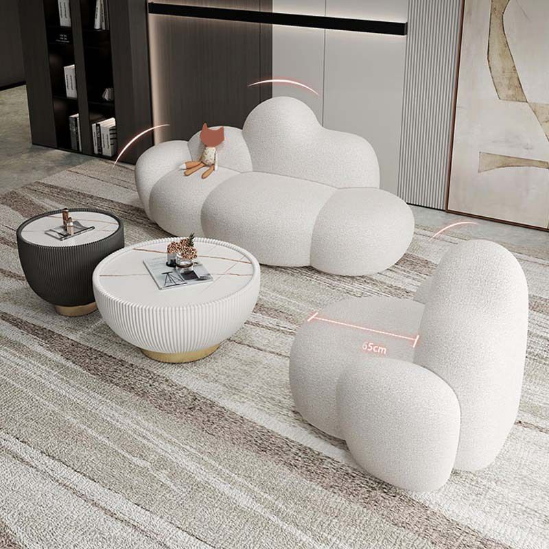 Contemporary White Wool Sofa with Tight Back for Living Room