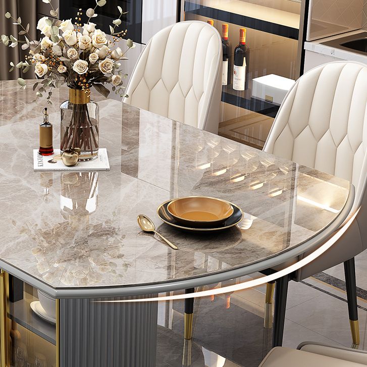 Glossy Gray Dining Set with White Chairs 1/5/7 Pieces Stone Top Dinette Set for Kitchen