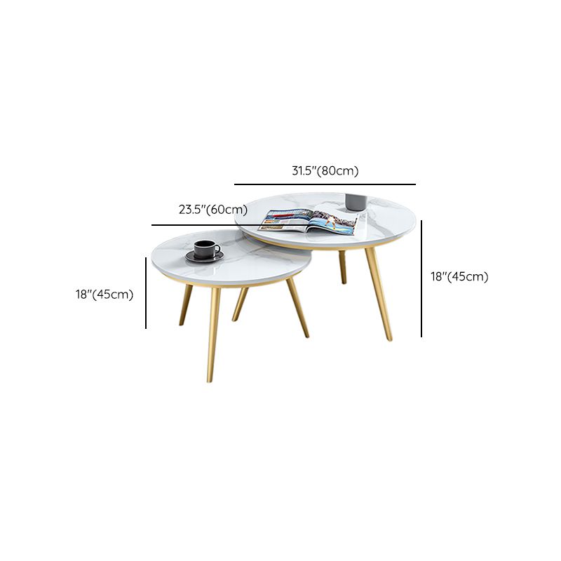 Frame Glam Cocktail Table Stone Round Nesting Coffee Table Set