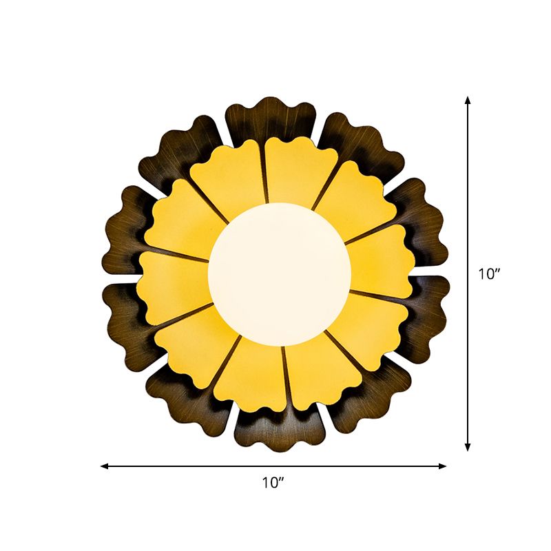 Luz de pared de dormitorio de girasol Vidrio ópalo 1 Bulbo Iluminación de pared para niños en oro negro