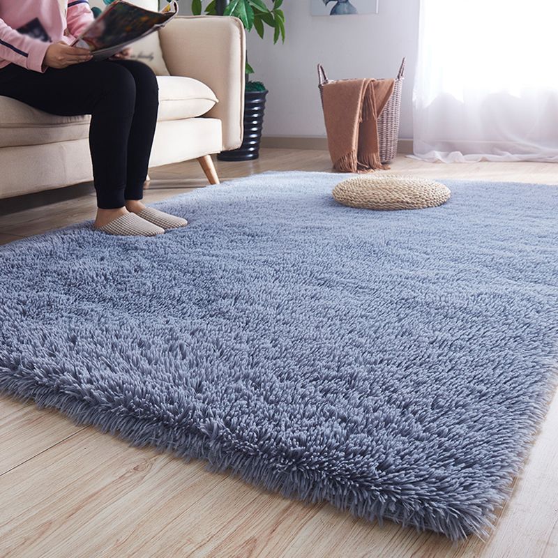 Soft Casual Shag Area Rug Minimalist Solid Carpet Polyester Non-Slip Backing Rug for Living Room