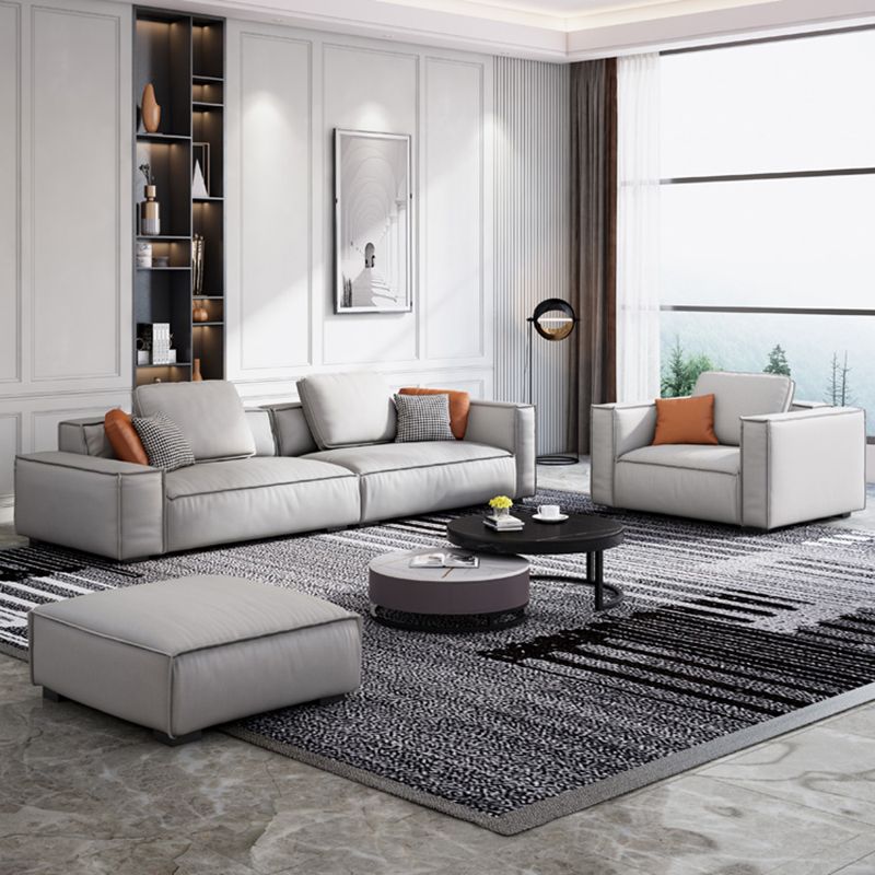 Nordic Faux Leather Sofa Square Arm Sofa with Bolster Pillows