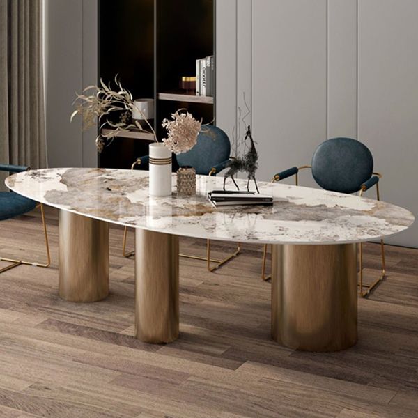 Traditional Luxury Oval Dining Site Table Gold Tripod Base Dining Table