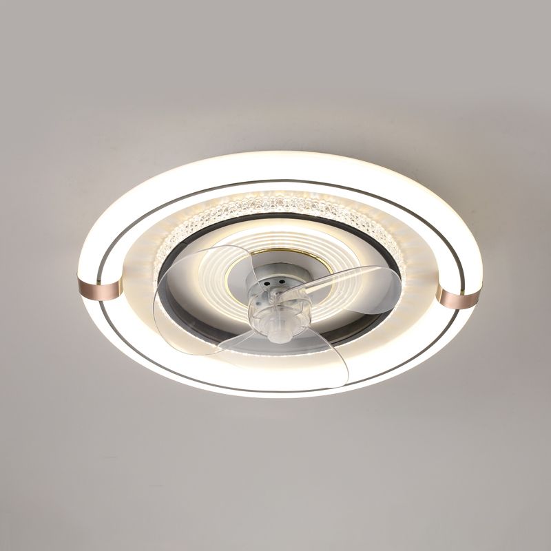 White Ultrathin Round Ceiling Fan Minimalist LED Acrylic Semi Mount Lighting for Living Room