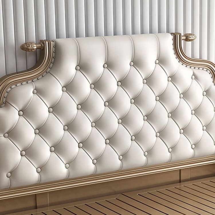 Contemporary Standard Bed Solid Wood Bed Frame with Upholstered Headboard