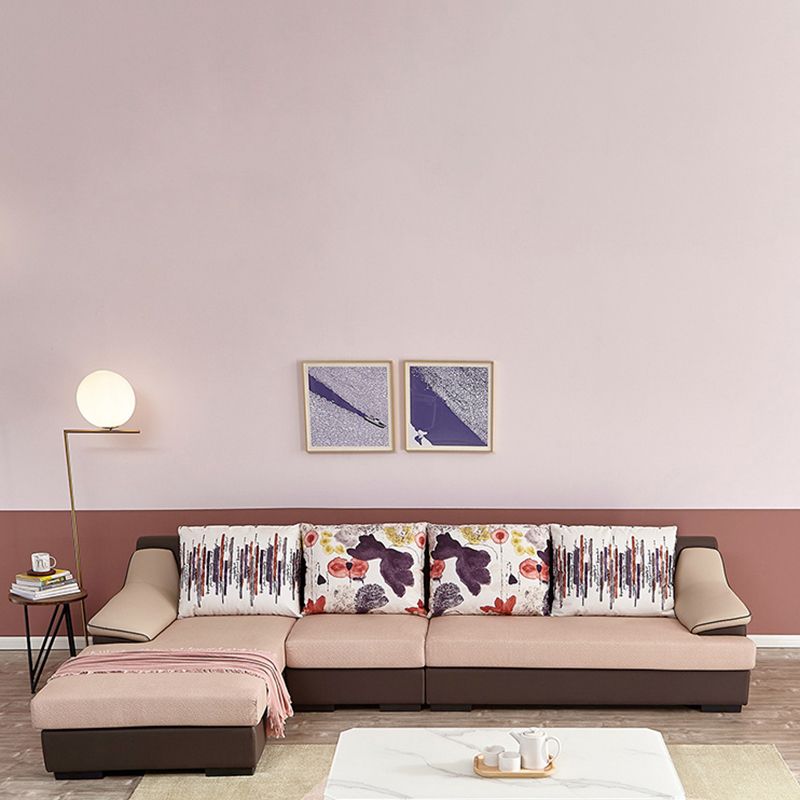 Contemporary 5-Seat Sectionals * Chaise Fabric and Leather Loose Back Sectional Sofa