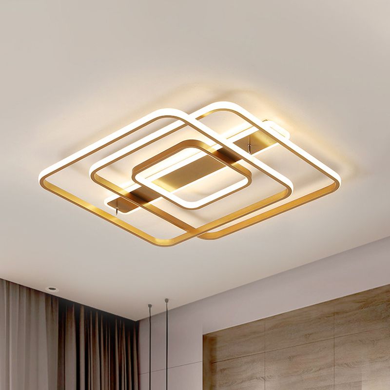 Luce a soffitto Gold Square Modernismo LED LED ACRILICO semi di montaggio in luce calda/bianca per camera da letto