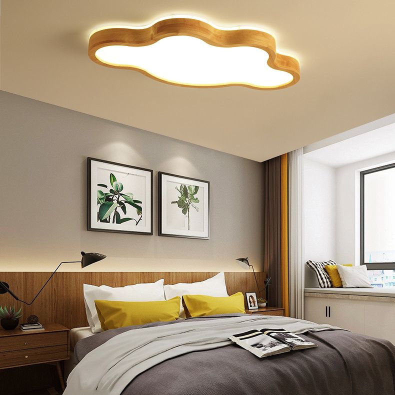 Contemporary Creative Wooden LED Flush Mount Ceiling Light for Living Room