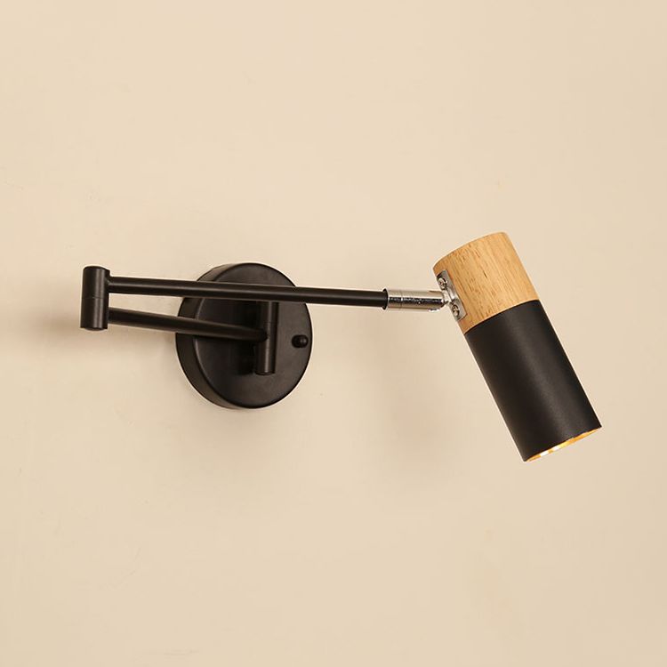 Wooden Cylindrical Wall Light in Modern Creative Style Lacquered Iron Extendable Wall Lamp