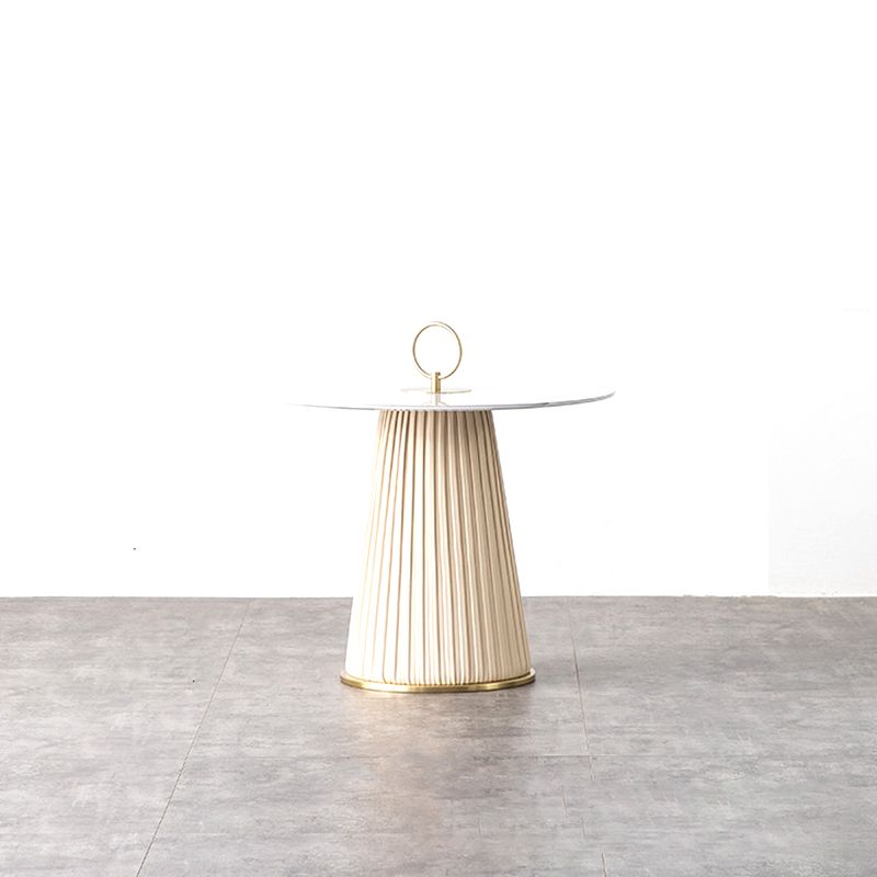 Glam Stone Top Coffee Table Pedestal Round Cocktail Table in White
