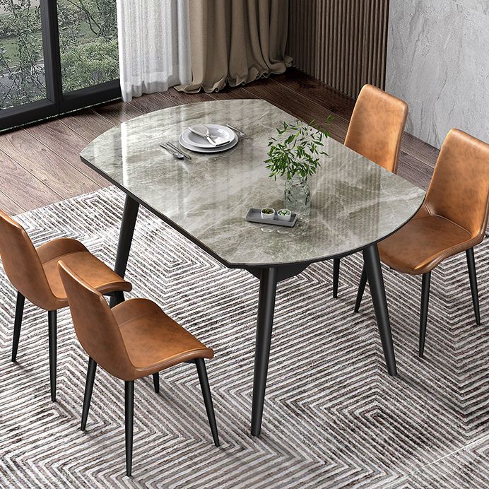 Round Extendable Stone Dining Site Table Contemporary 51.2'' Dinette Table