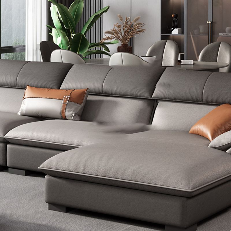 Grey Faux Leather Sectional Sofa Pillow Top Arm Sectional Ottoman Included