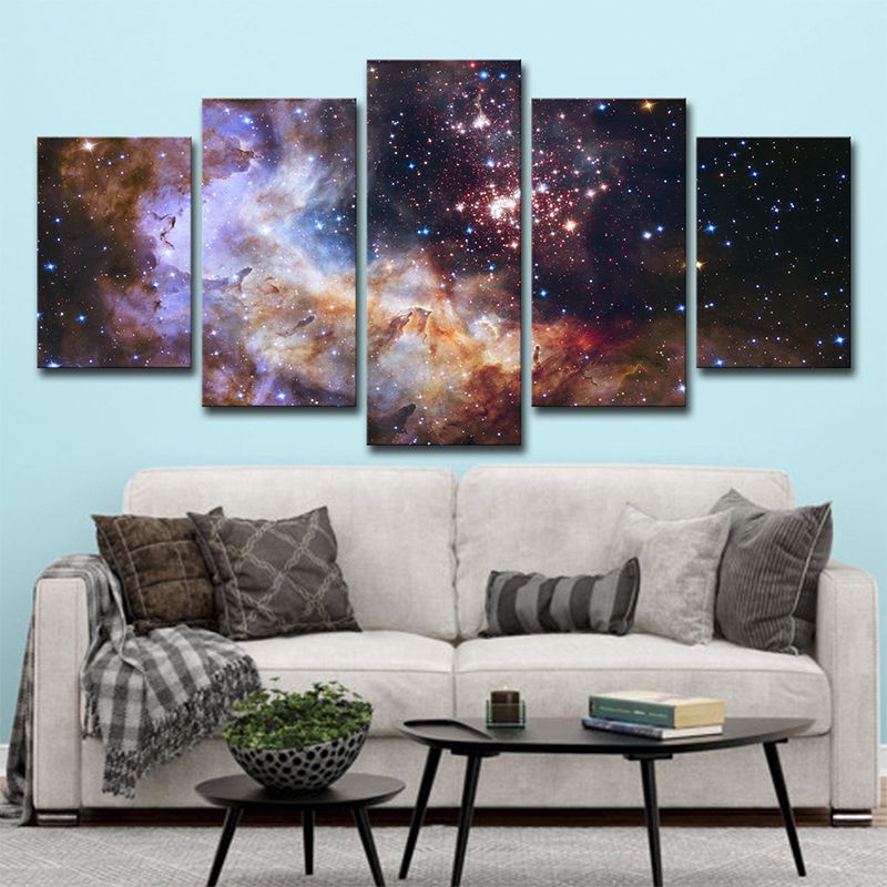 Space Star Cluster Wall Art Kids Bedroom Milky Way Print Canvas in Brown for Decor