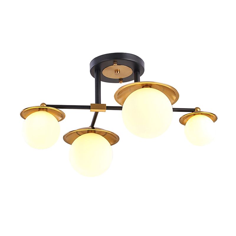 Sala de inicio Sala de estar Semi Flush Mount con Globe White Glass Shade 4/6/8 Luces Modern Gold Semi Flush Lámpara de techo