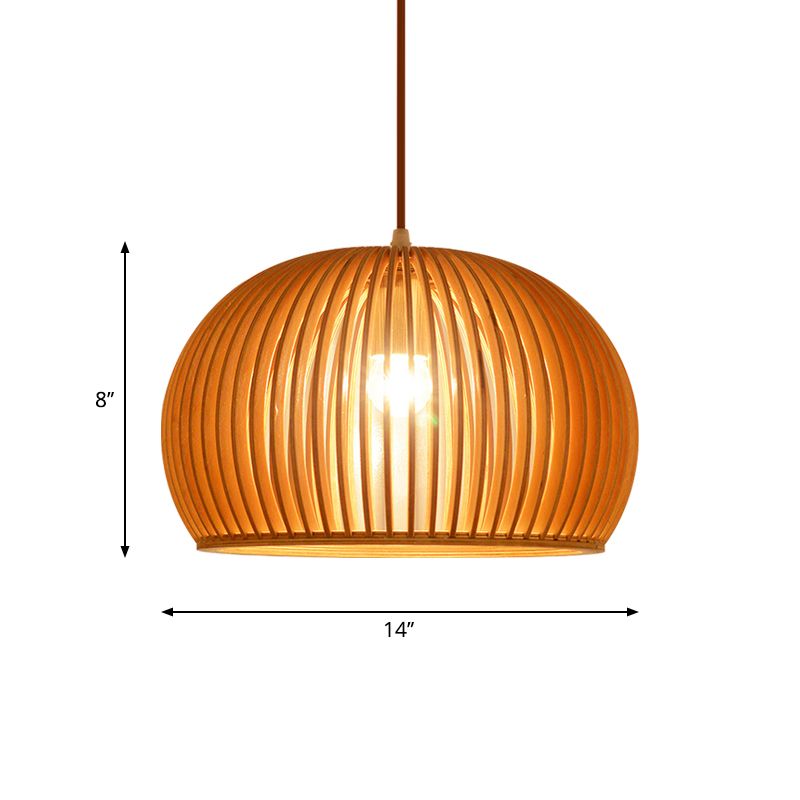 Holzhemisphäre Anhänger Beleuchtung minimalistischer Ein-Bulb-Beige Decke Hanglampe, 14 "/18" Breite