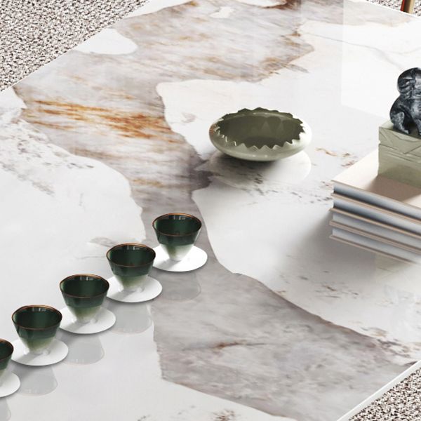 Modern Luxury Rectangle Dining Table Sintered Stone Dining Table with Trestle Base