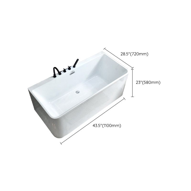 Rectangle Modern White Acrylic Bathtub Back to Wall with Drain and Massage Device Bath Tub