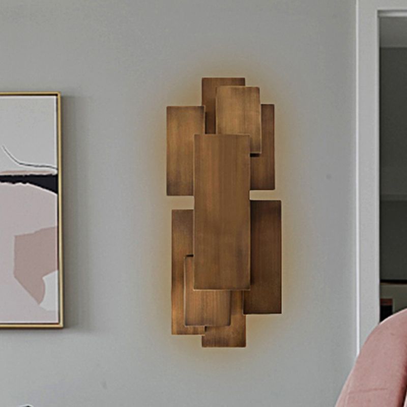 LED Stairway Wall Lamp with Rectangular Metallic Shade Dark Wood Wall Sconce Lighting