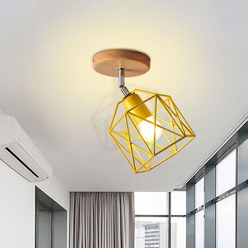 Lámpara de techo hexagonal gris/blanco/rosa/amarillo/azul/verde, lámpara de techo modernista de Metal de 1 cabezal, montaje semiempotrado para dormitorio