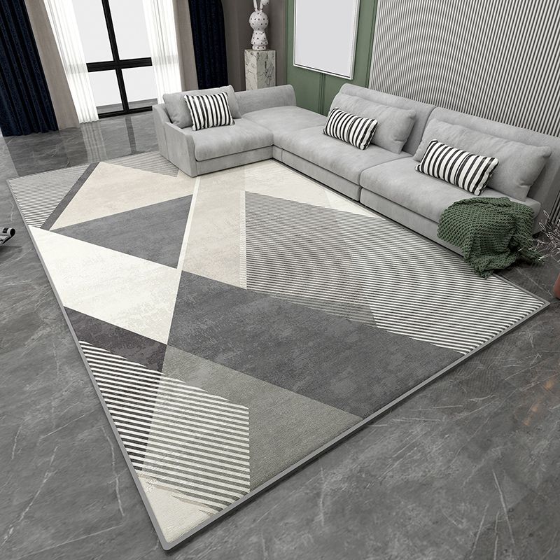 Grey Geometric Print Rug Modern Polyester Area Rug Stain Resistant Carpet for Home Decor