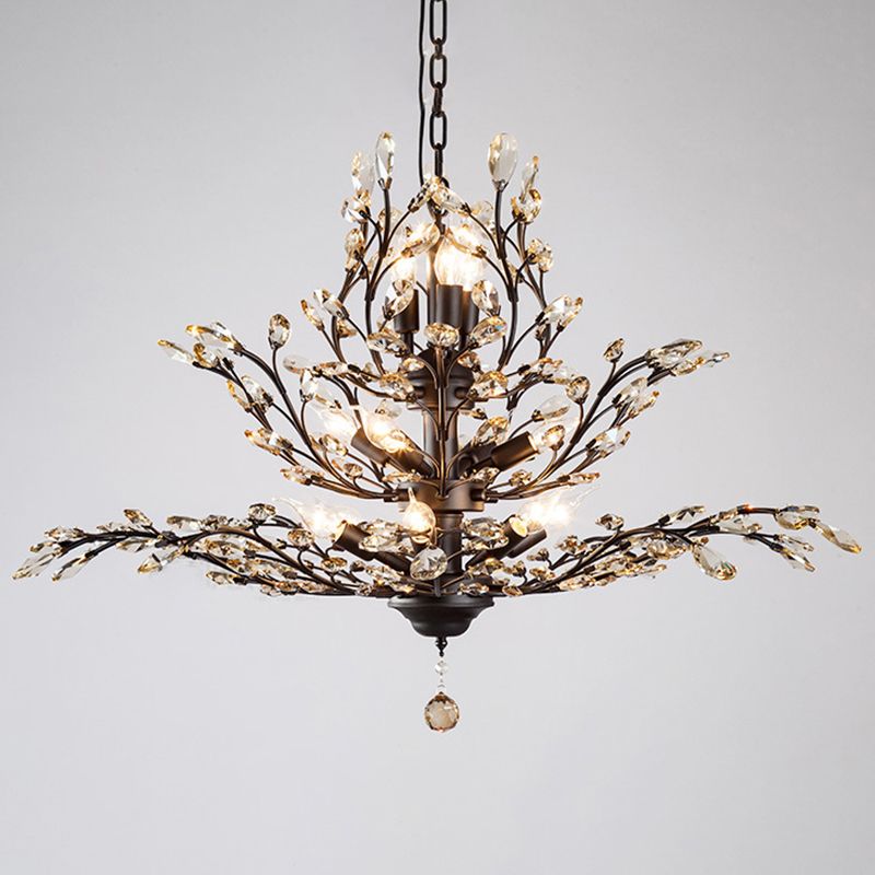 Tiered Branch Crystal Chandelier Lighting Rustic Restaurant Hanging Ceiling Light