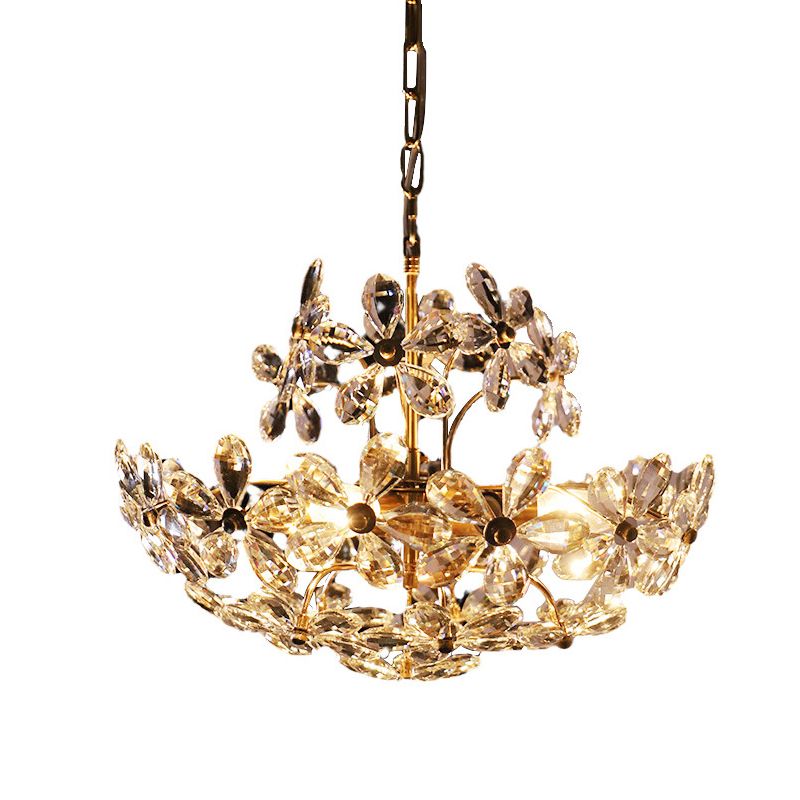 Fantasy Petal-shaped Crystal Chandelier Vintage Brass Multi-lights Lighting Fixture for Living Room