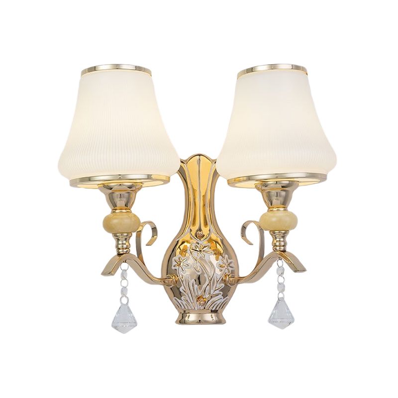 Éclairage d'applications mural à 2 légers avec une nuance en verre nerveux nordique salon mural luminaire en or