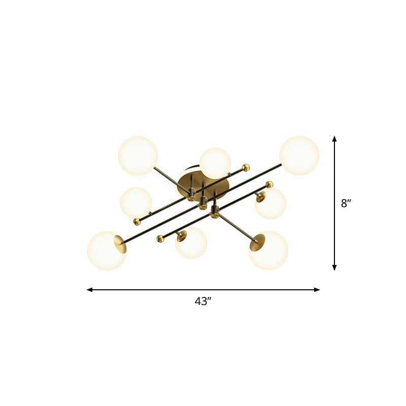 Molecular Semi Flush Mount Lamp Postmodern White Glass Ceiling Mount Chandelier in Gold