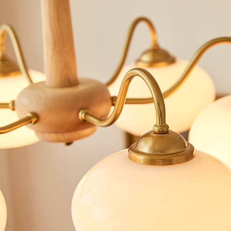 Bowl Chandelier Light Fixtures Modern Multi-Head Hanging Pendant Lamps with White Glass Shade