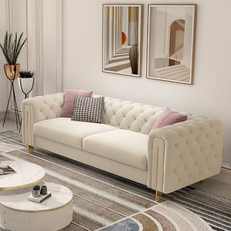 Tuxedo Arm Sofa Contemporary White Sofa with Tufted Split-Back